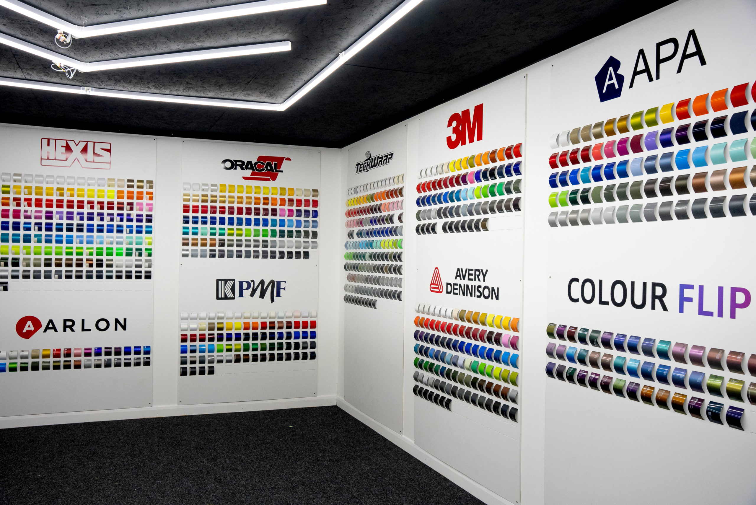 A room with different example materials of wraps