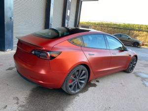 Satin Red Tesla